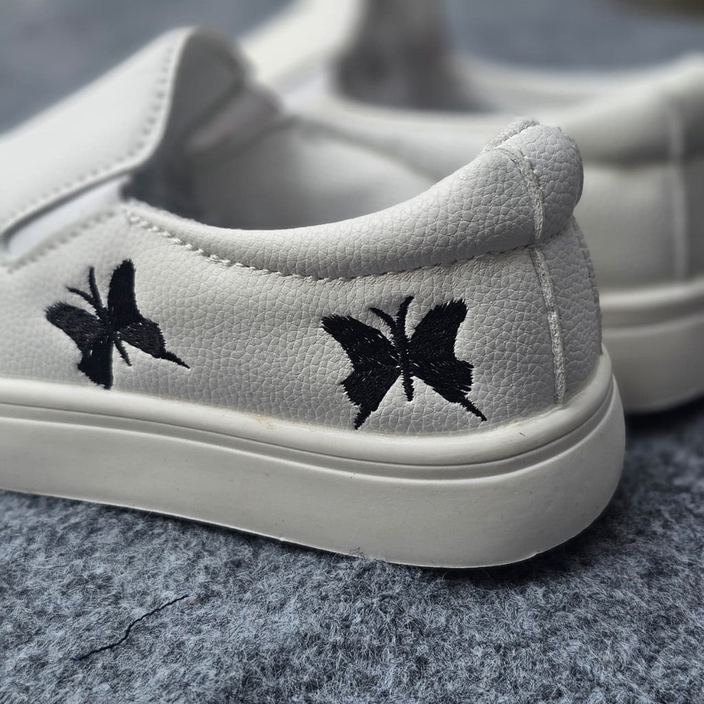 Butterfly Charm White Slip-On Shoes