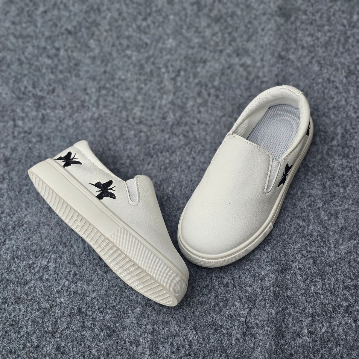 Butterfly Charm White Slip-On Shoes