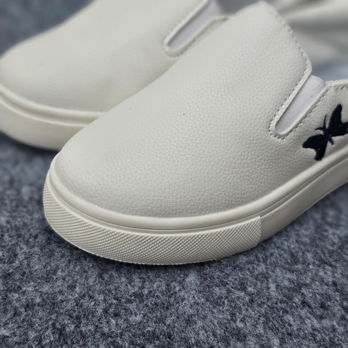 Butterfly Charm White Slip-On Shoes