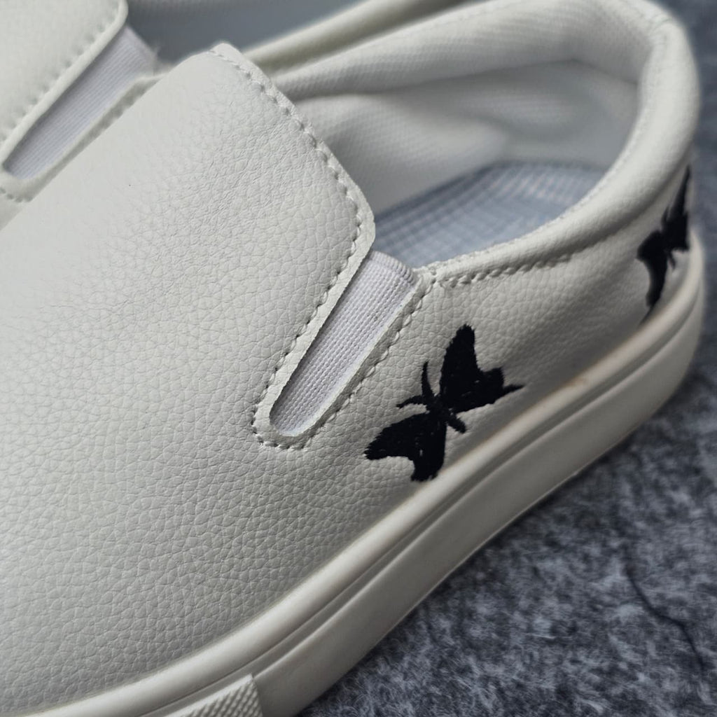 Butterfly Charm White Slip-On Shoes
