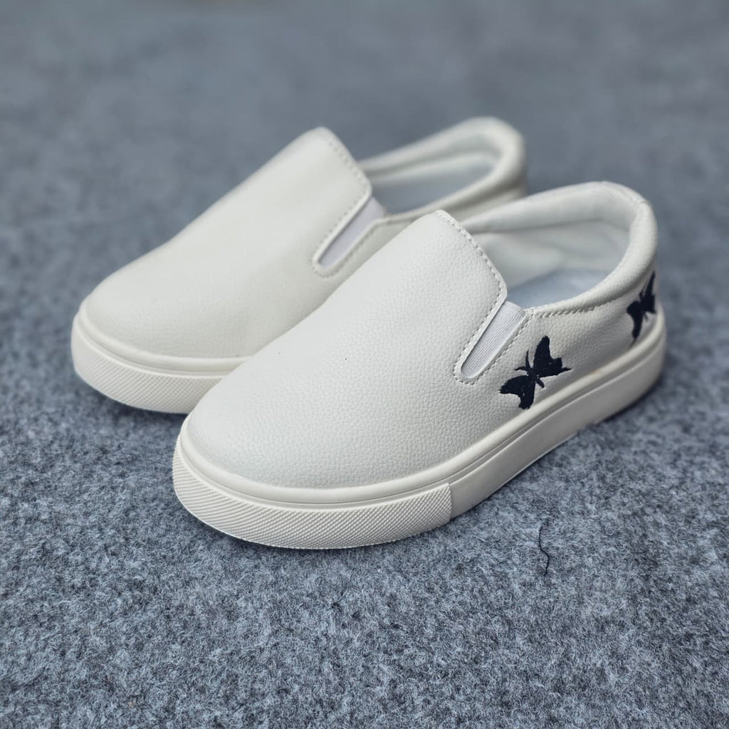 Butterfly Charm White Slip-On Shoes