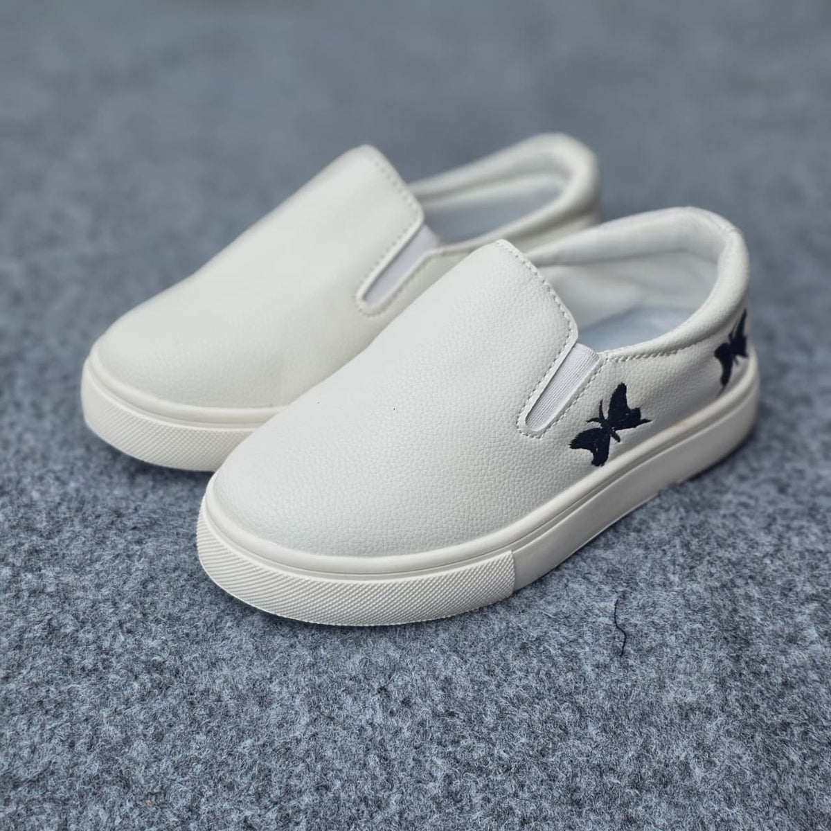 Butterfly Charm White Slip-On Shoes